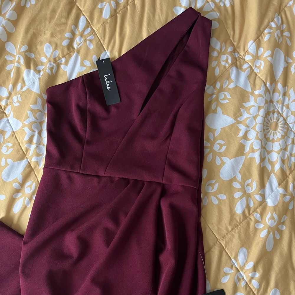 Lulu's One-Shoulder Wine Red Cocktail Dress